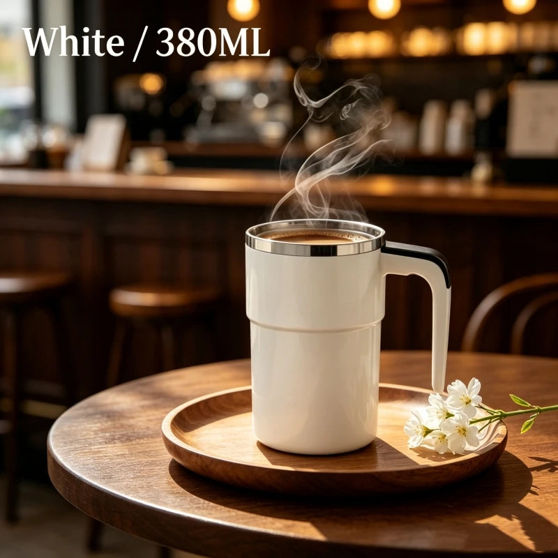 Self Stirring Mug with Temperature Display, 380ML Automatic Mixing Coffee Mug, USB Type-C Rechargeable Electric Stir Cup with Digital LED Screen, 20-Second Auto-Mix for Coffee Cocoa Protein Shake, 304 Stainless Steel Inner Wa