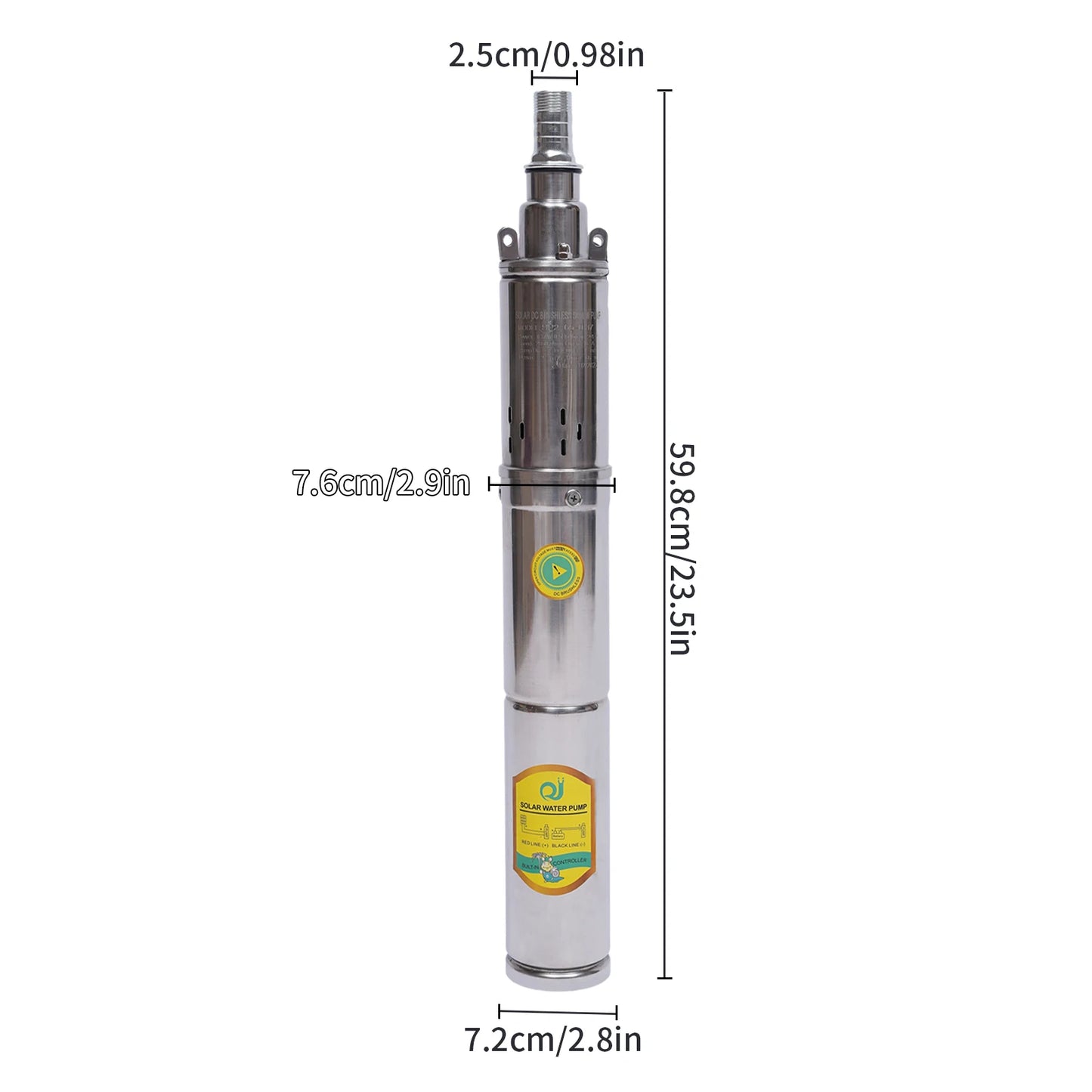 2m³//H Solar Water Pump 24V 370W Submersible Deep Well Pump Stainless Steel for Villages Families Farms Camping Car