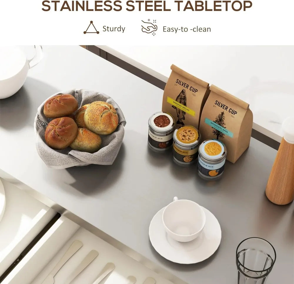 Rolling Kitchen Island Cart With Wheels Portable Stainless Steel Top