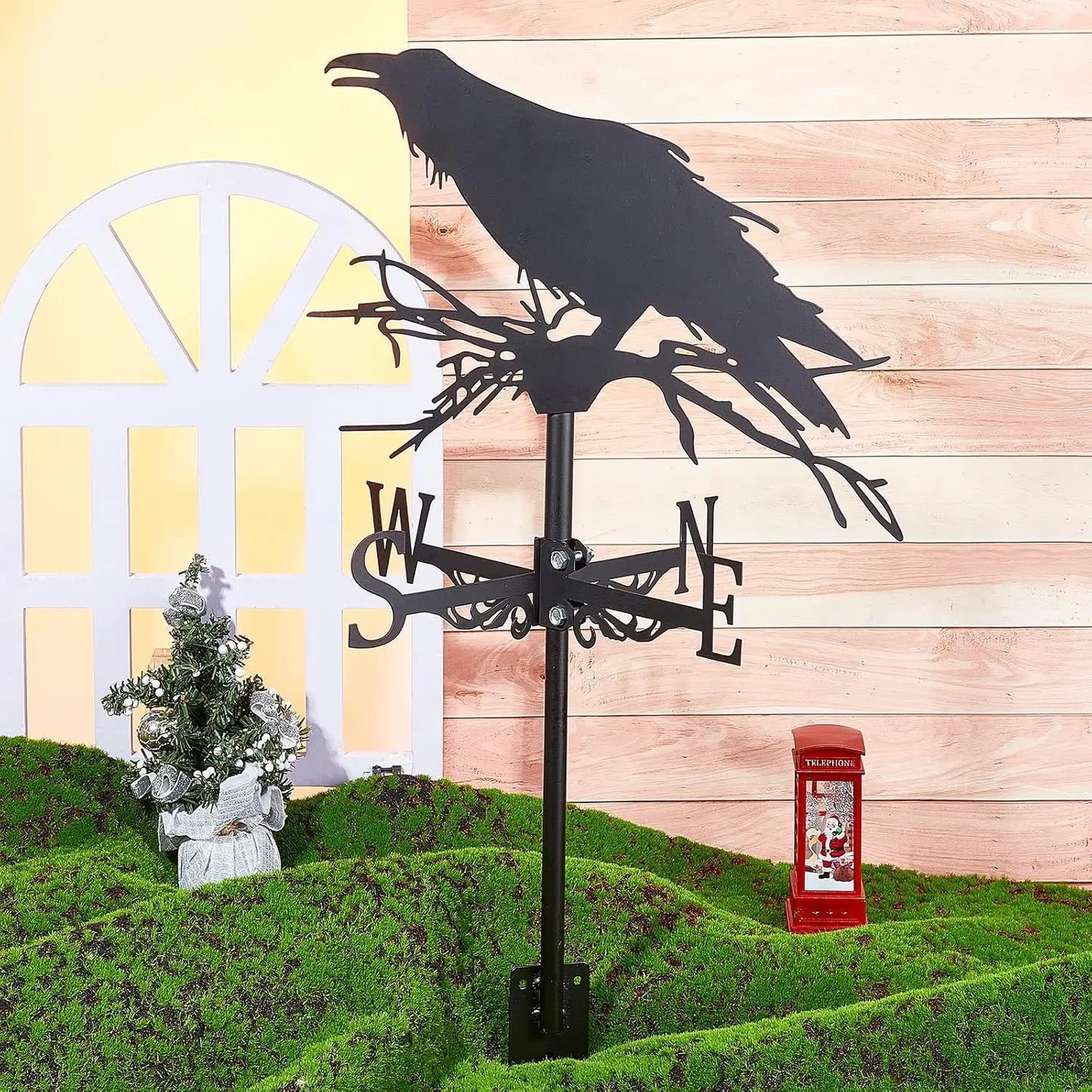 Crow Weathervane Raven Weather Vane for Yard Animal Metal Wind Vanes Roof Mount for Outside Garden Black Weathervanes
