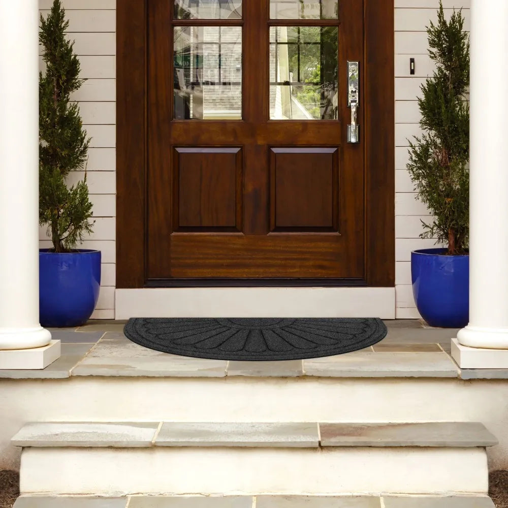 Gray Sunburst Pattern Polyester Utility Entryway Door Mat Indoor Outdoor Waterproof Scraper Rug for Home Kitchen Bathroom