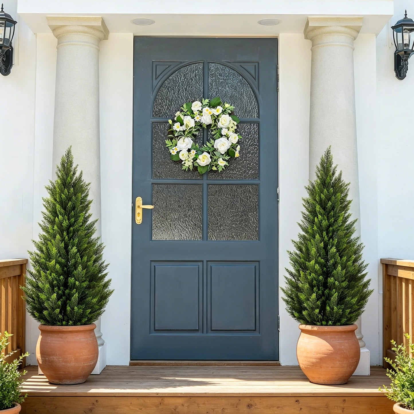 Artificial Cedar Topiary Trees 2/3/4/5/6FT Tall, 1PC/2PCS Faux Pine Cypress Shrubs, Lifelike Fake Plants for Indoor Outdoor Front Porch Home Decor, Christmas Holiday Decoration