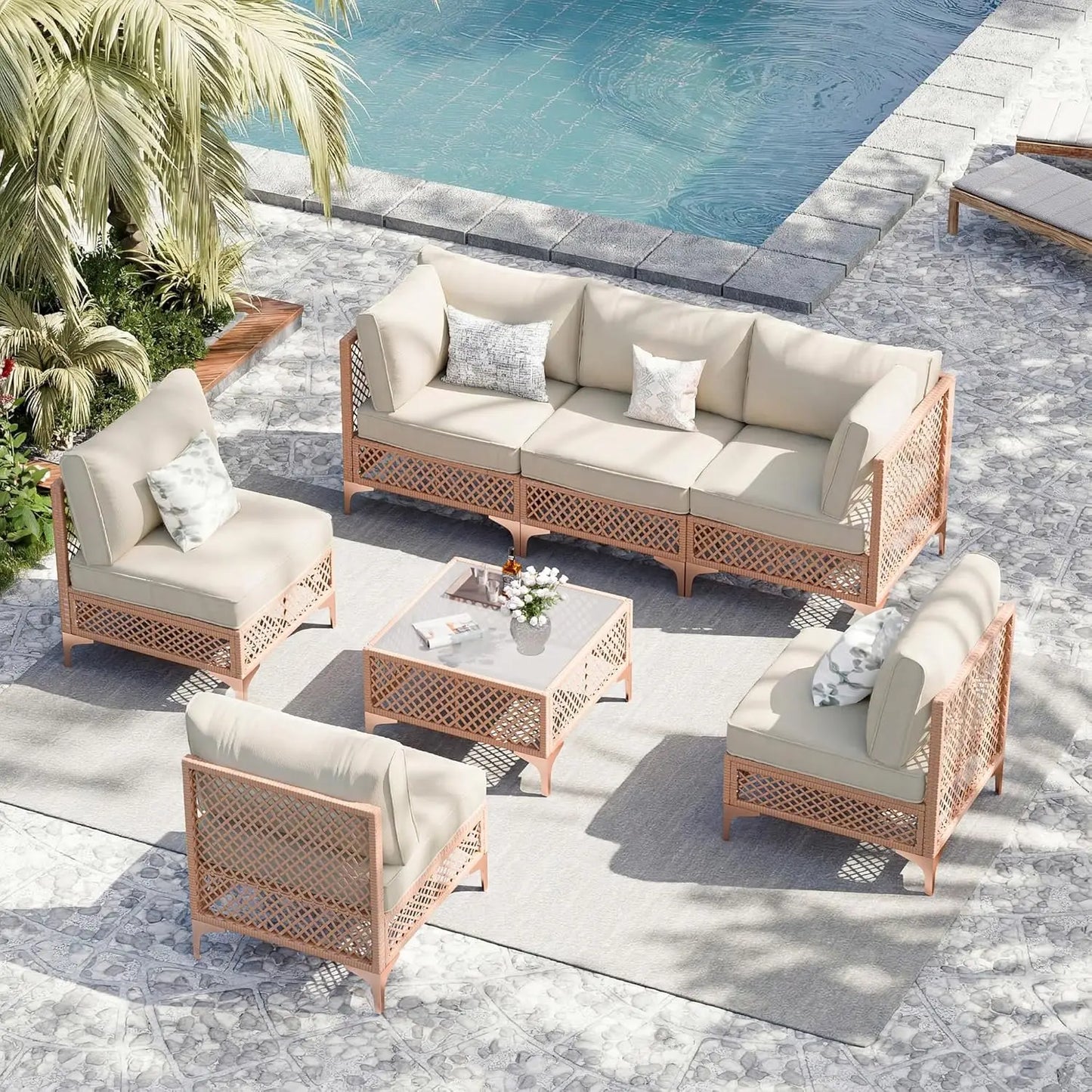 XIAOLANG Outdoor Patio Conversation Set Cushioned Wicker Sofa