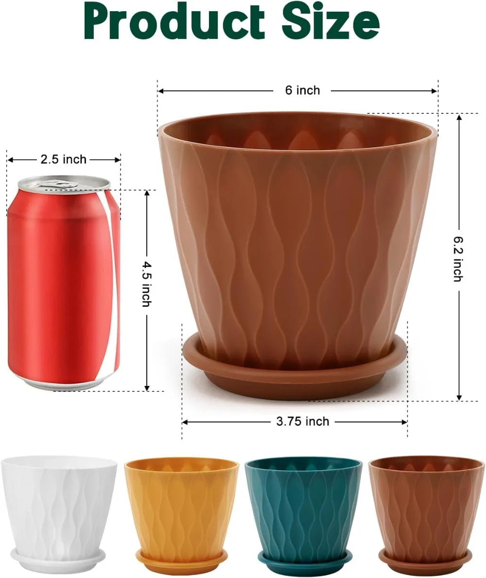 Porcelain Indoor Plant Pots With Drainage And Trays Four Pack