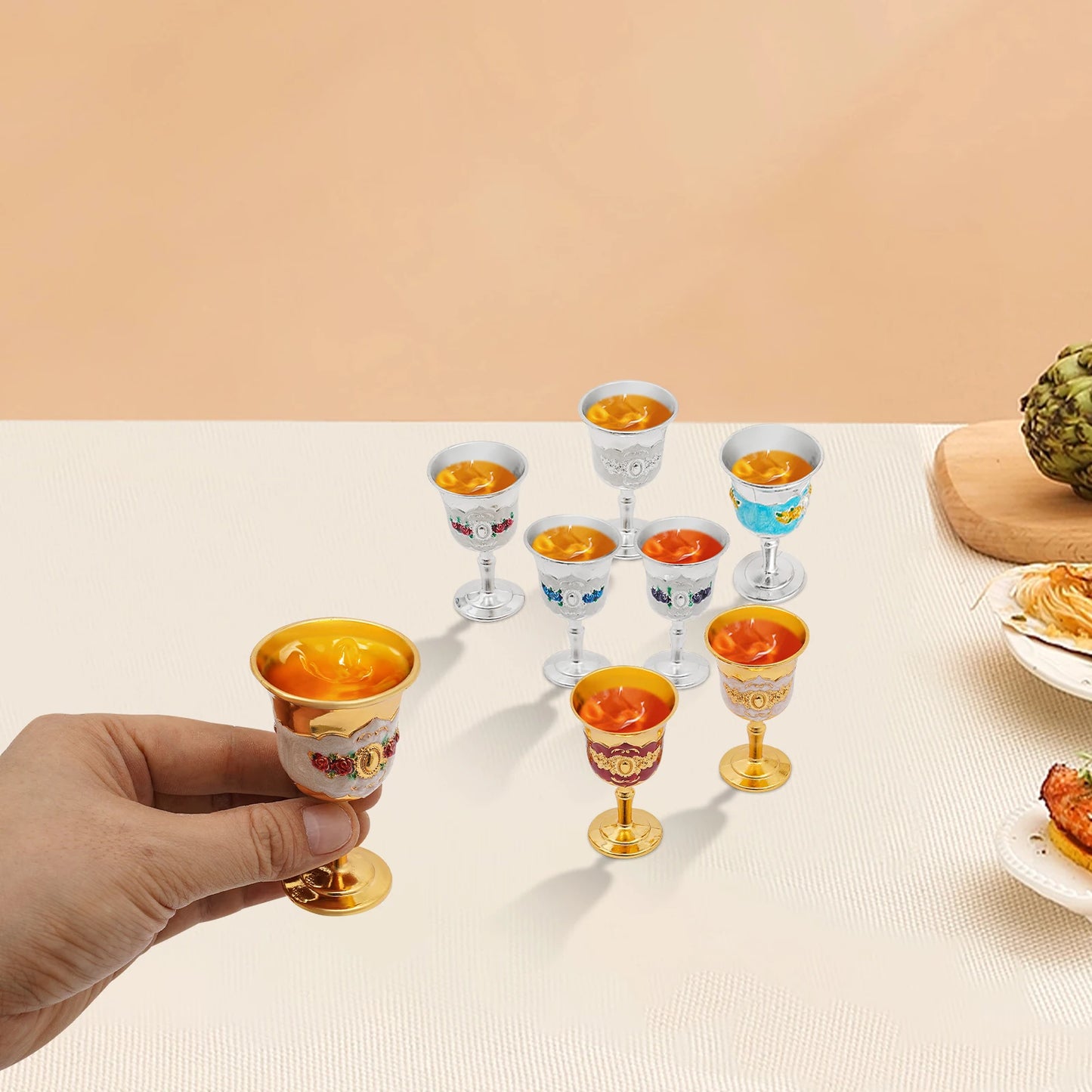 8-Piece Wine Goblet Set With Electroplated Gold And Silver Finish