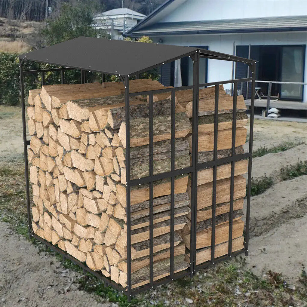 Heavy Duty Outdoor Firewood Storage Rack With Top Cover Rust Resistant