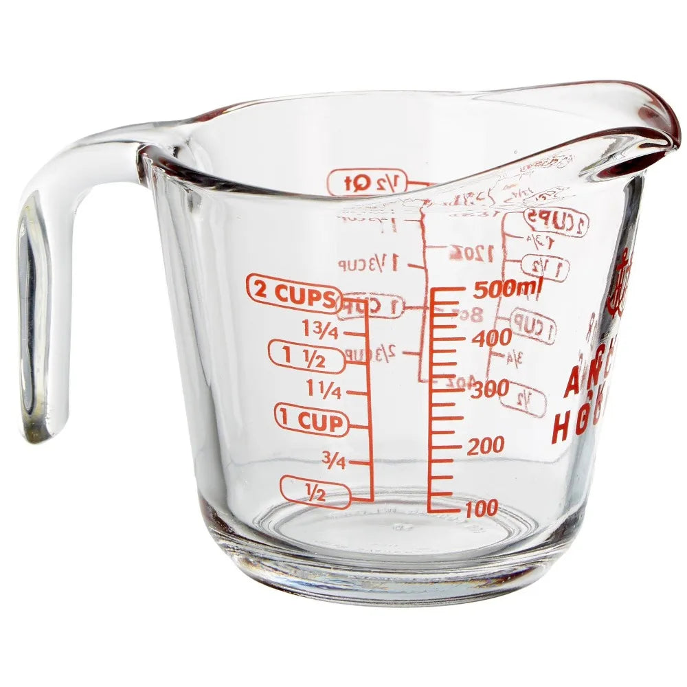 2 Cup Glass Measuring Cup with Spout and Handle Precise Liquid and Dry Food Kitchen Baking Cooking Tool Metric and US Ounce Measurement