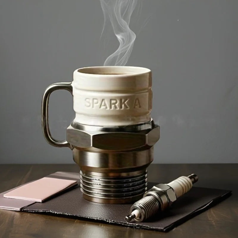 Spark Plug Shaped Coffee Cup Ceramic And Steel Rust Resistant
