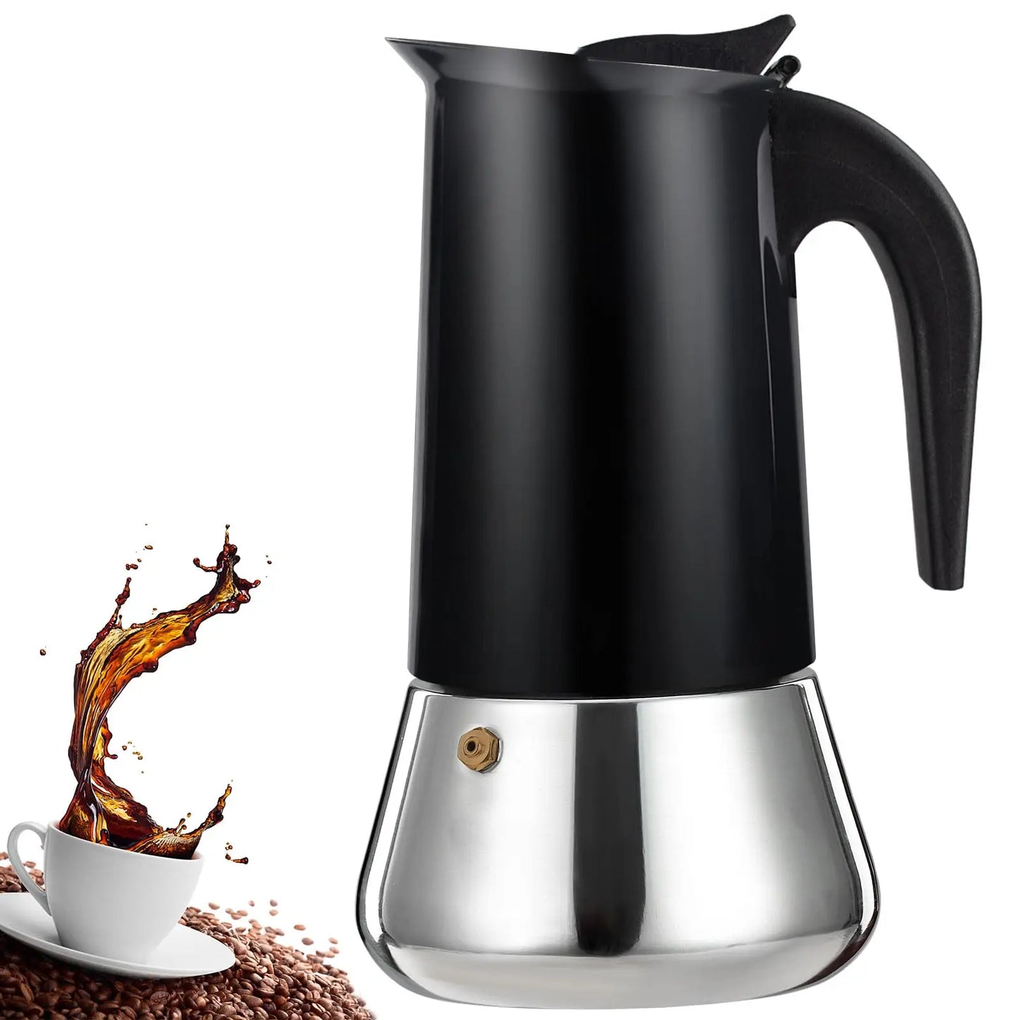 Food Grade Stainless Steel Stovetop Espresso Moka Pot with Safety Valve, Multi Capacity Italian Coffee Percolator, Gas Induction Camping Coffee Maker for Home Cafe Use