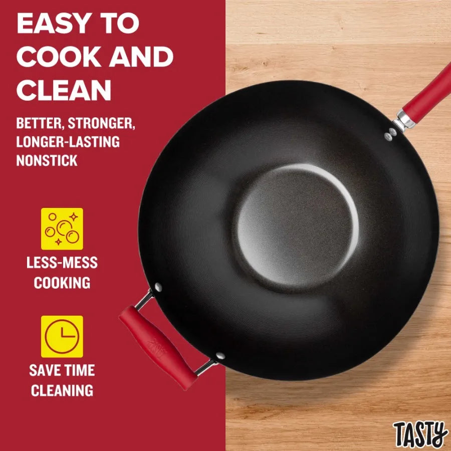 Carbon Steel Nonstick Wok With Flat Bottom Induction Silicone Handle