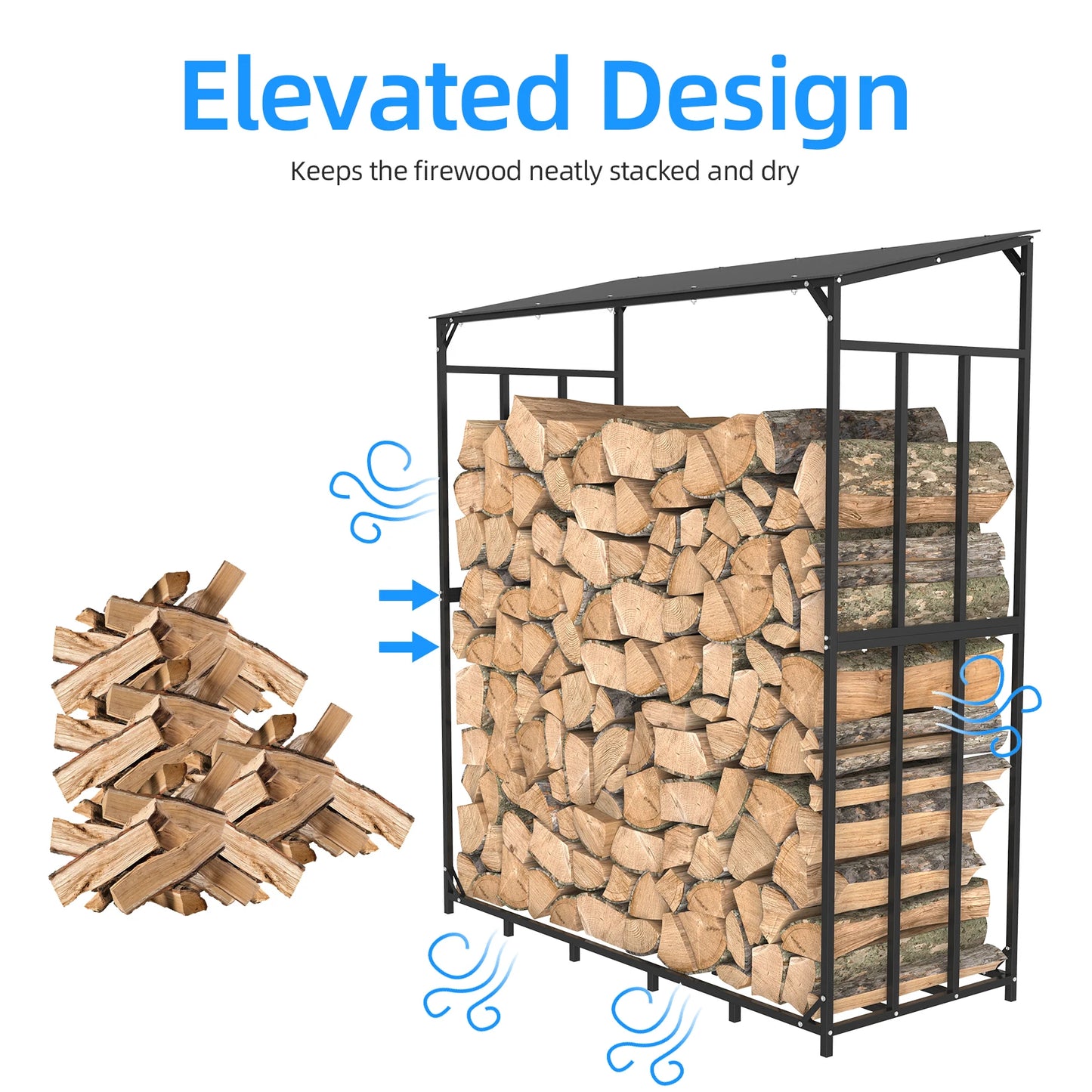 Heavy Duty Outdoor Firewood Storage Rack With Top Cover Rust Resistant