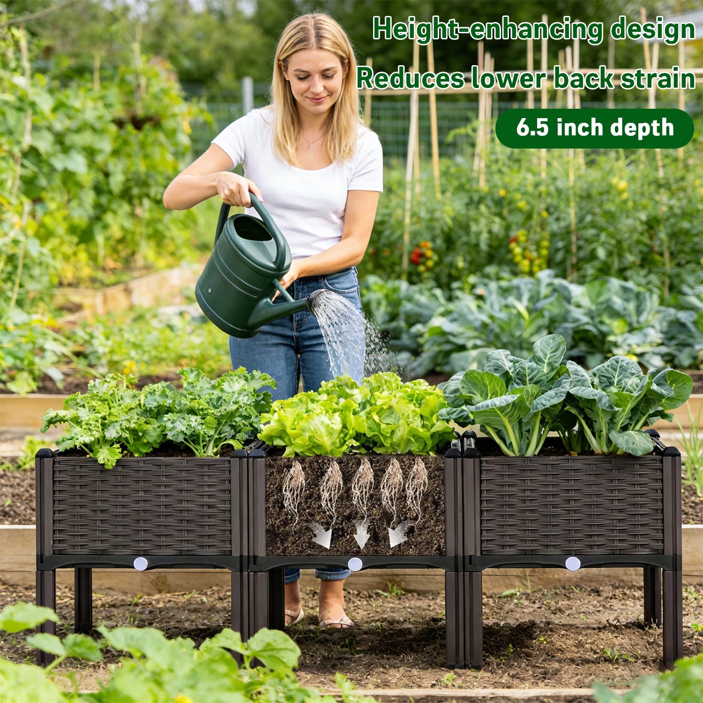 Three Pack Raised Garden Planters With Legs And Drain Outlet