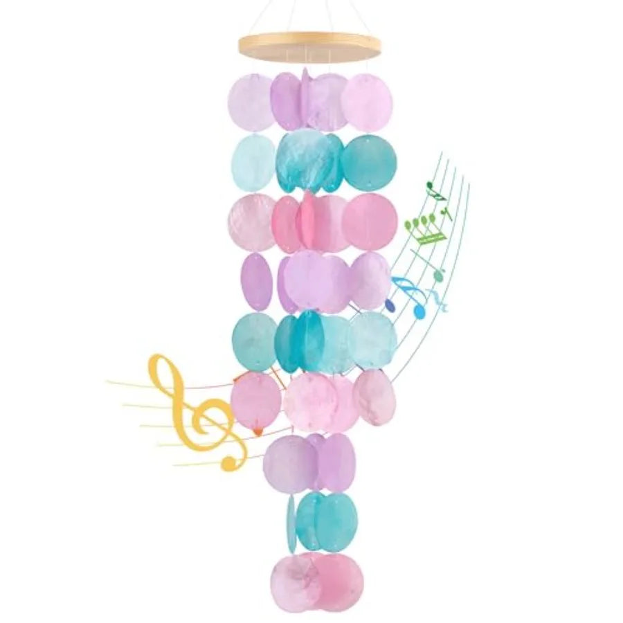 Handmade Capiz Shell Outdoor Wind Chime, Coastal Blue Elegant Garden Decor