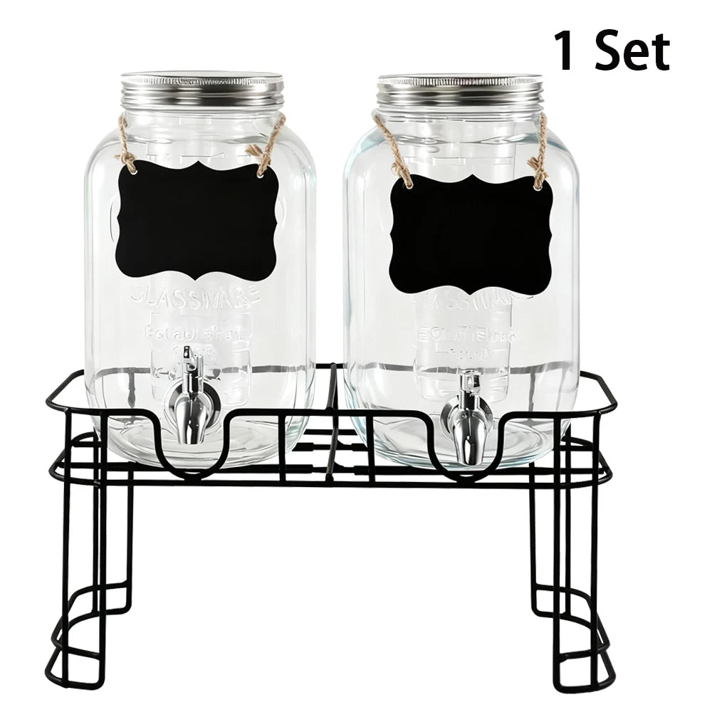 Drink Dispenser Dual Pack Glass With Stand And Stainless Faucet