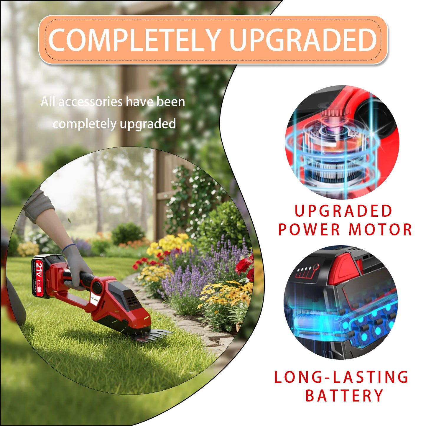 XYSD 2-In-1 Cordless Hedge Trimmer With Battery And Grass Shear