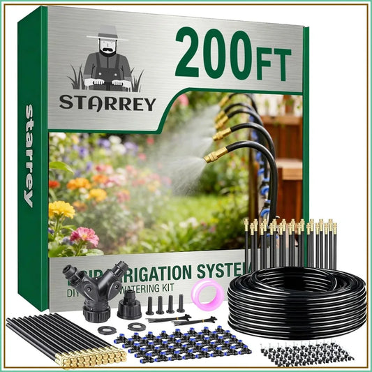 200ft Drip Irrigation Kit with 40 Adjustable Copper Nozzles, DIY Watering System for Garden, Lawn, Greenhouse & Raised Beds