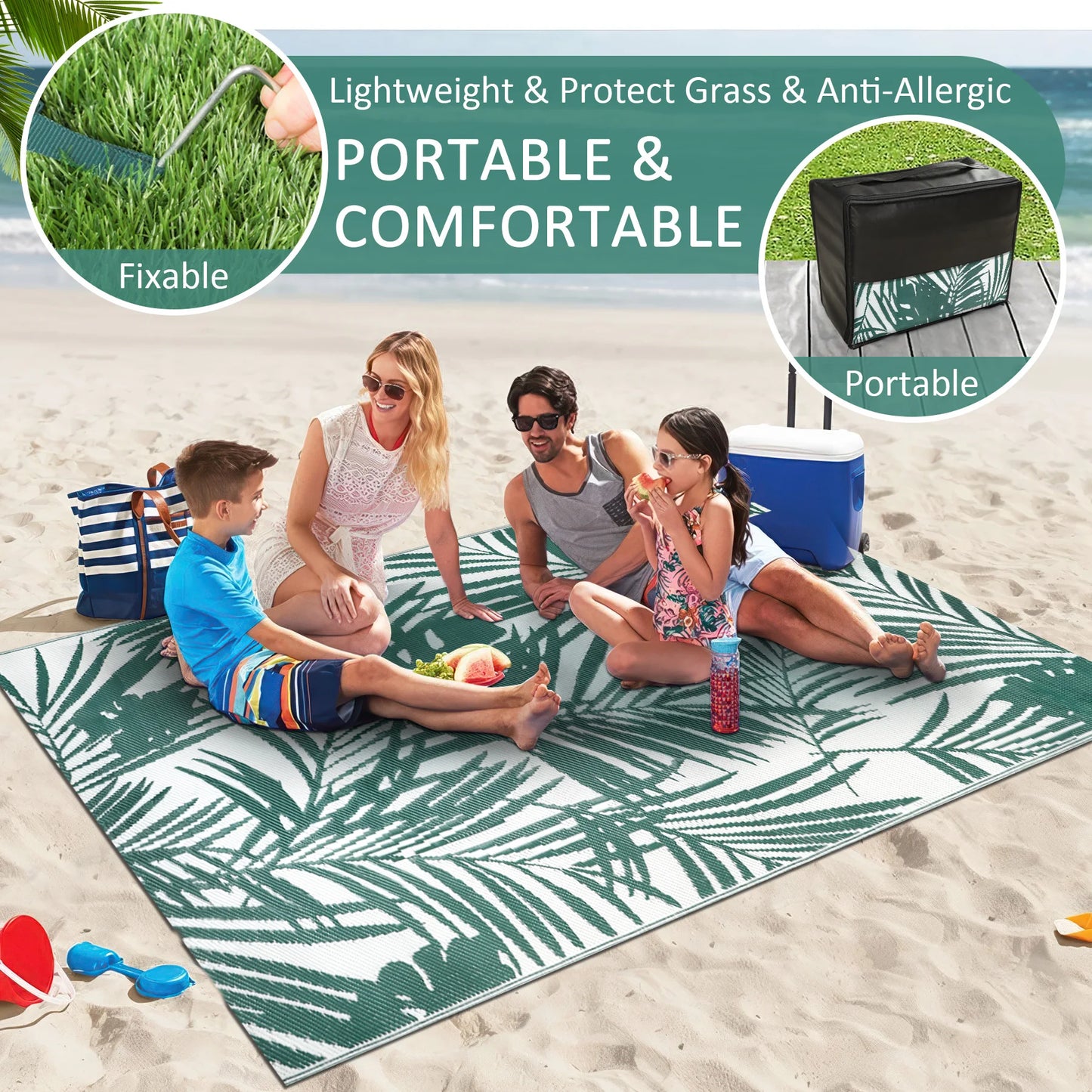 Outdoor Rugs Waterproof Reversible Patio Mat For Family Camp RV
