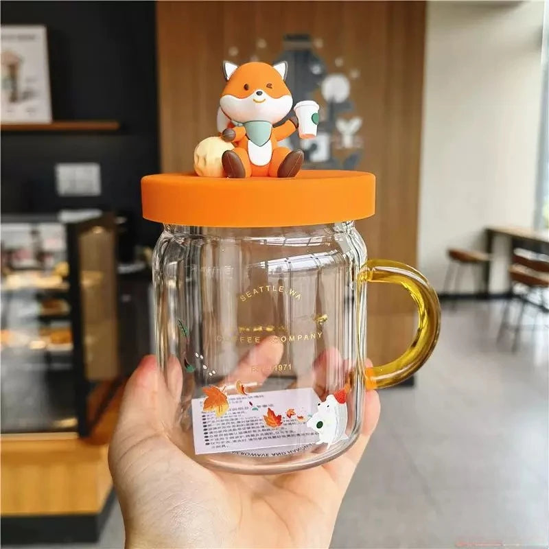 Autumn Forest Fox Glass Cup Cartoon Cover Heat Resistant