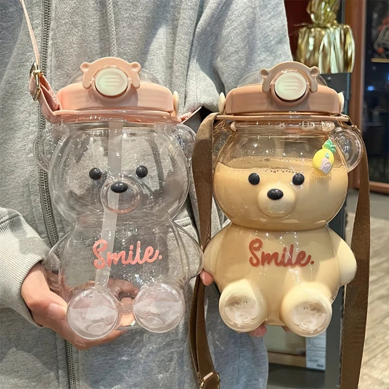 Cute Bear Cup Tumbler With Flip Top Straw Water Bottle