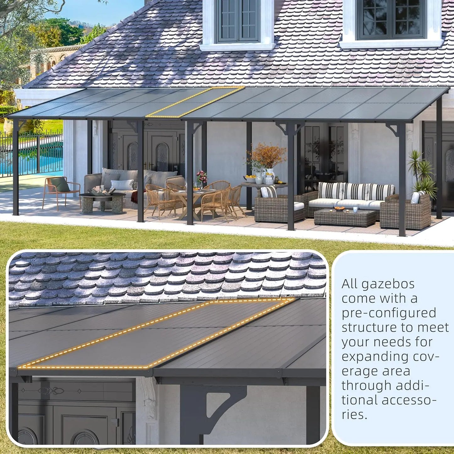 Heavy Duty Aluminum Gazebo Pergola With Hard Top Roof