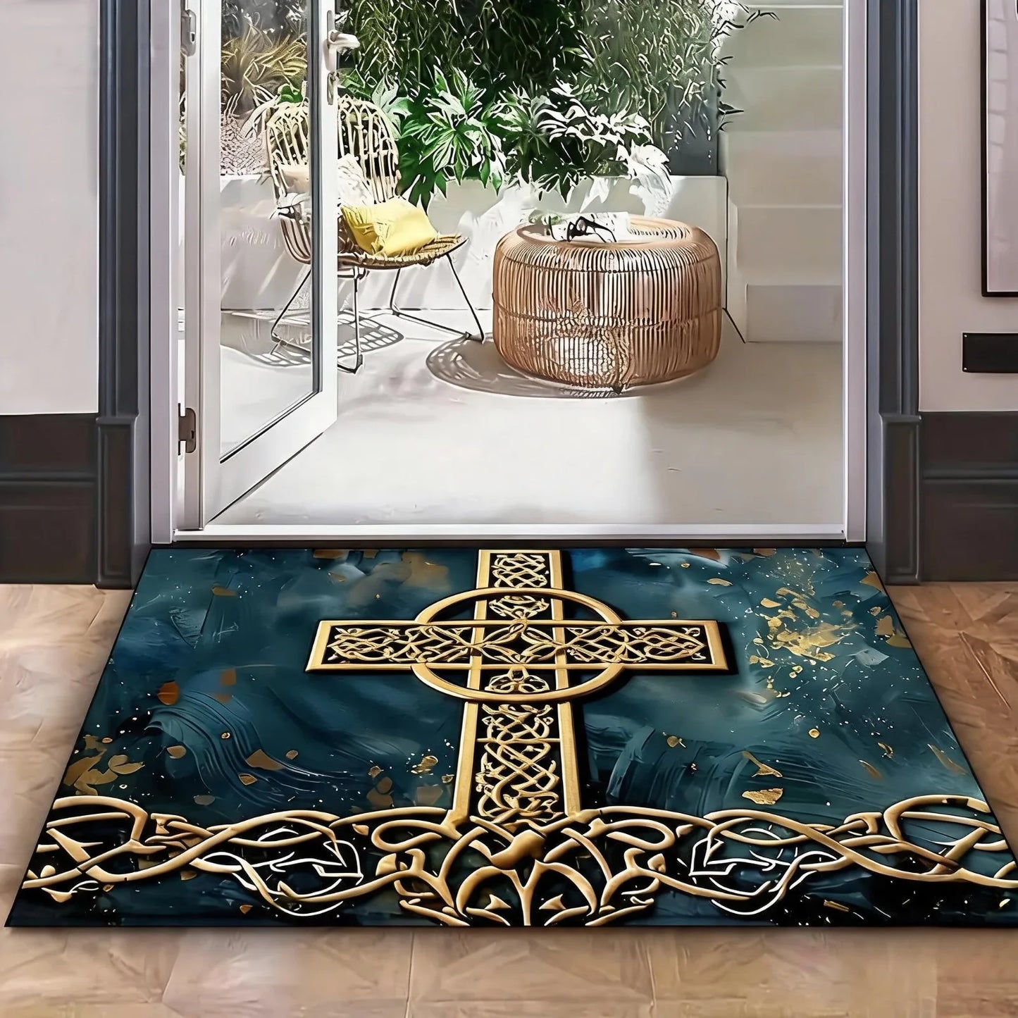 Tree of Life Pattern Welcome Doormat, Crystal Velvet Fabric, Backing, 1000G/M², Rectangular Non-Slip Washable Entrance Rug for Home, Garden, Patio, Laundry, Bathroom Decoration - Hand Wash solely, Durable Multi-Purpose Outdo