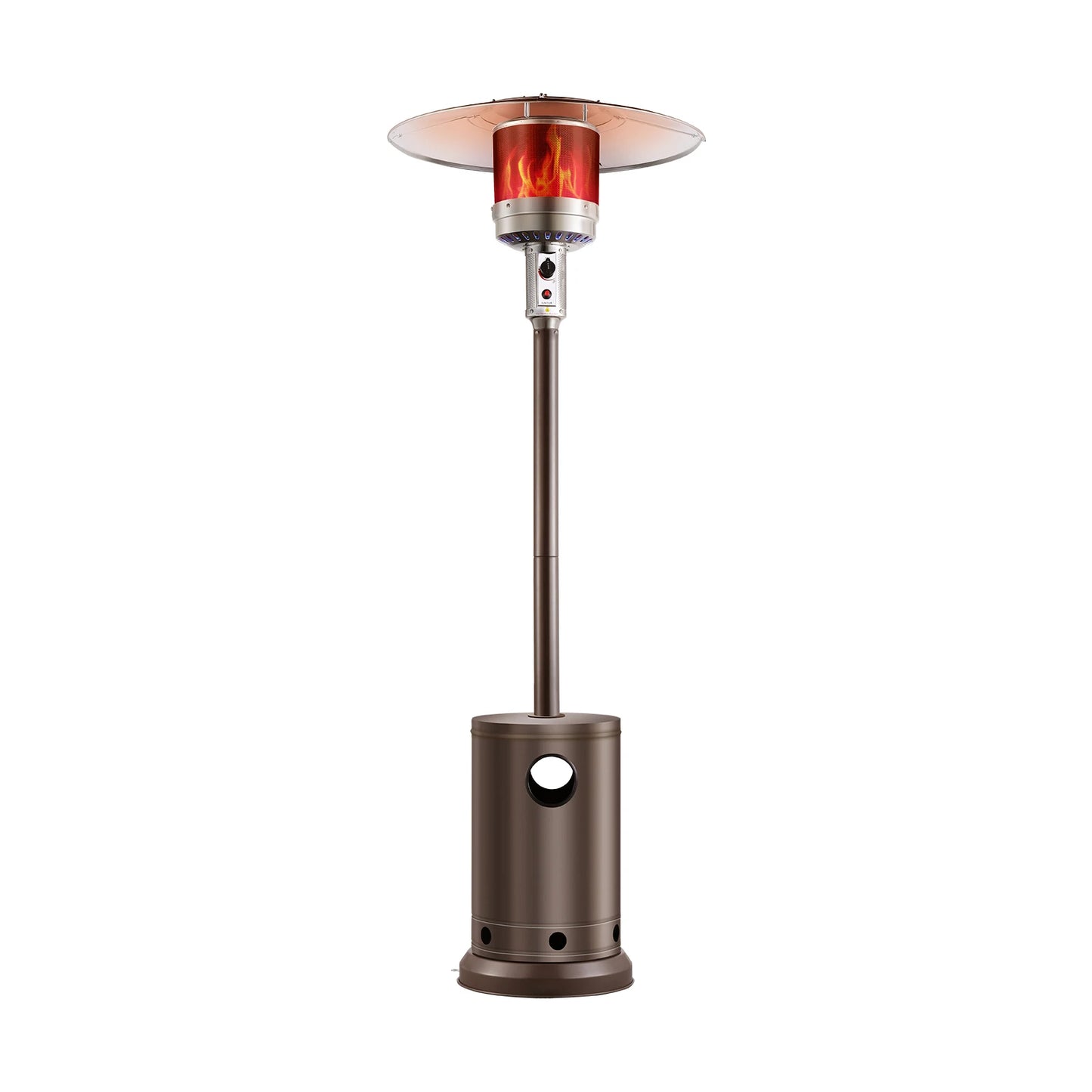 SucceBuy Patio Heater for Outdoor Use Tall Hammered With Round Table Design Metal Burner and Wheels Fixed Flame Heater for Patio