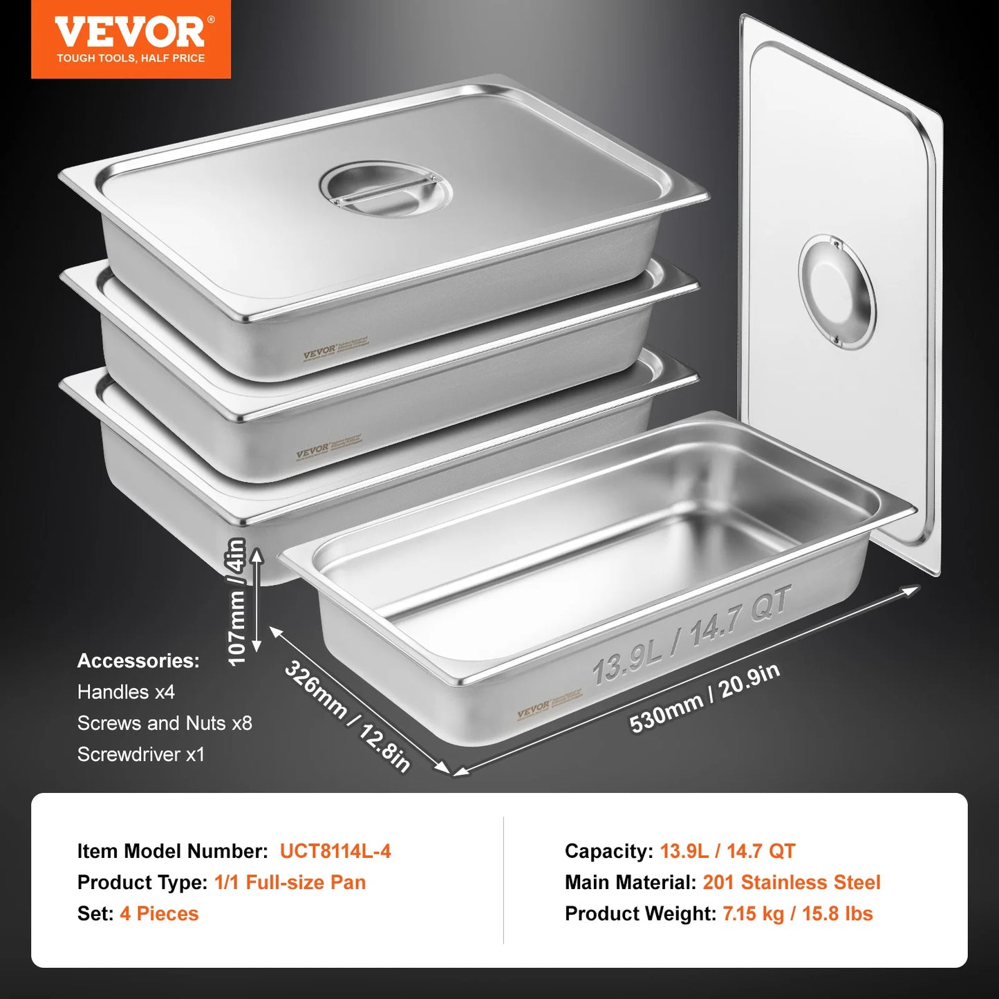 SucceBuy Anti Jam Stainless Steel Steam Table Pan With Lid