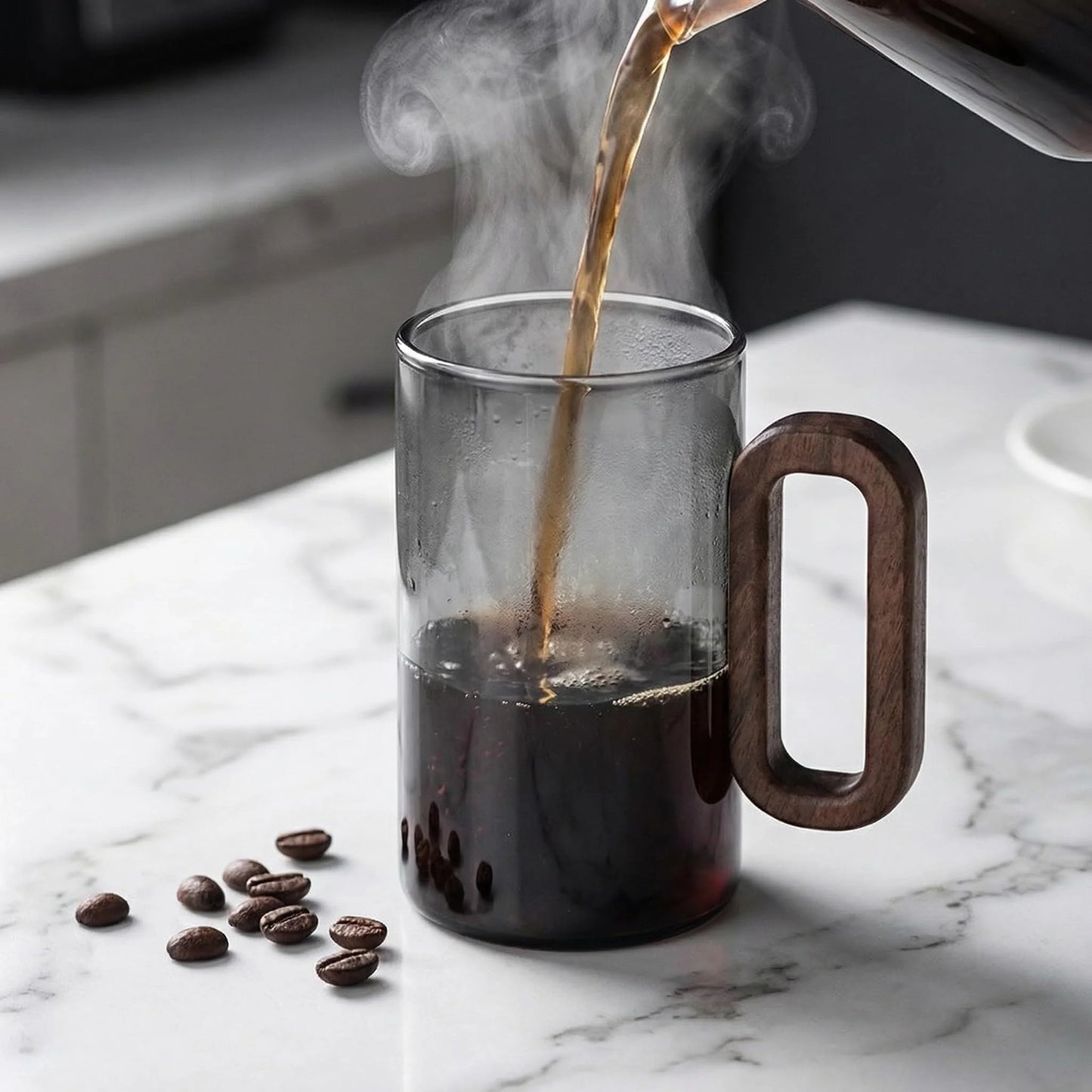 Borosilicate Glass Coffee Mugs With Walnut Handle Dishwasher Safe