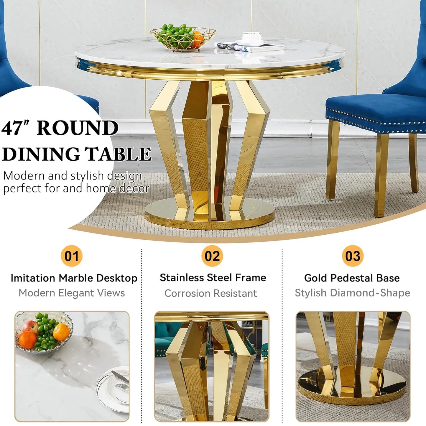 Modern Round Dining Table Set With Velvet Chairs
