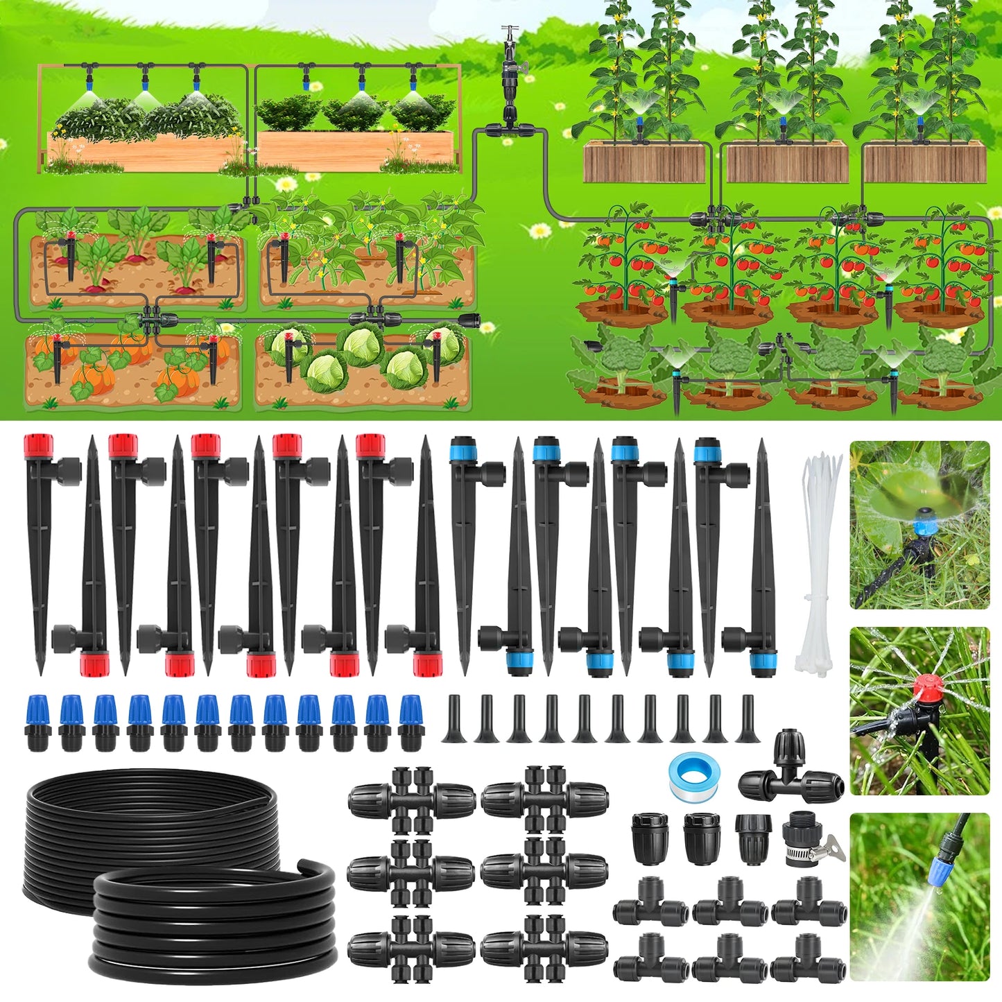 Drip Irrigation Kit for Garden Plants With Hose And Emitters