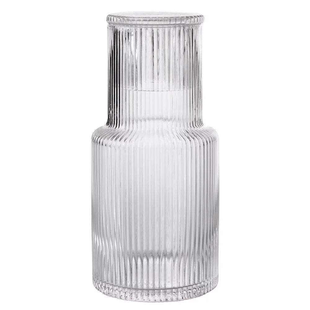 30 Ounce Clear Ribbed Glass Pitcher Carafe with Lid Cover Beverage Serving Decanter for Homemade Juice Milk Cold Drinks Kitchen Bar Restaurant Daily Use