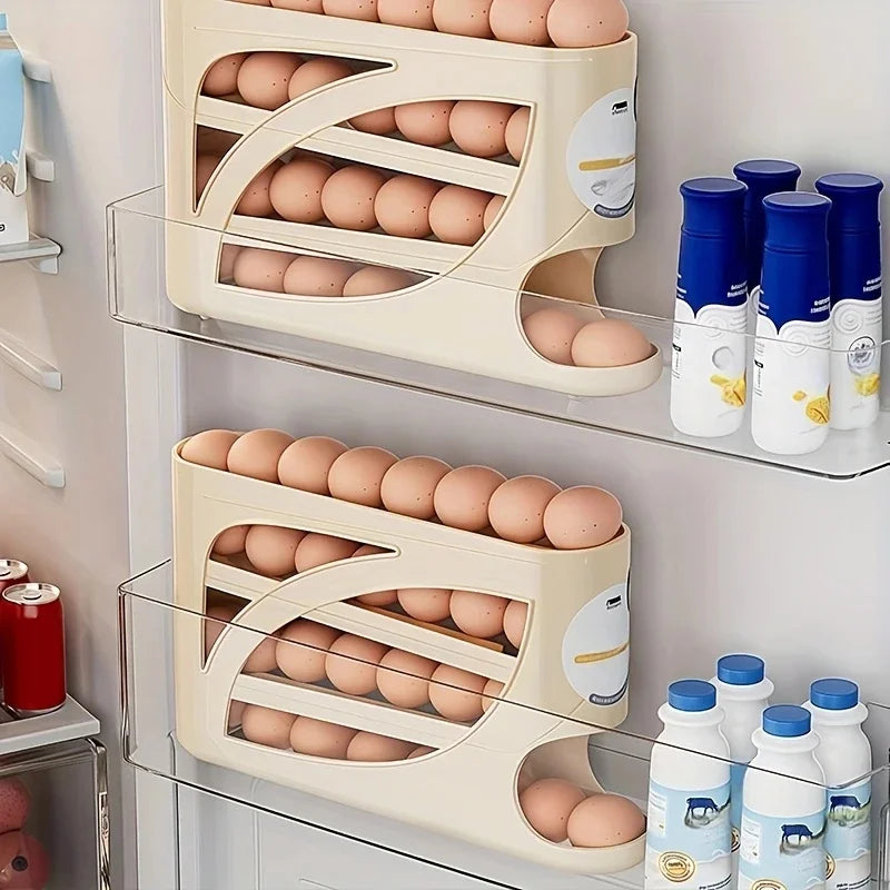 Three-Tier Rolling Egg Storage Container Holds 24 Eggs In Refrigerator