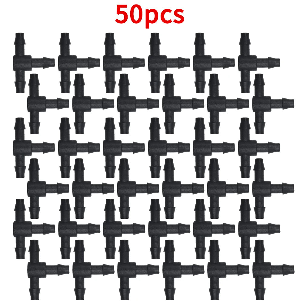 50PCS Plastic Barbed 3-Way TEE Connector for 4/7mm Tubing Watering Pipe Hose Couplings Micro Drip Irrigation Garden Tools