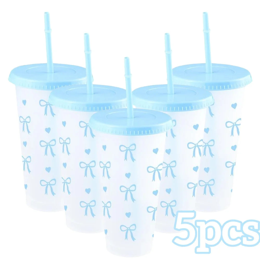 Reusable Cups With Straw And Lid For Cold Drinks Bow