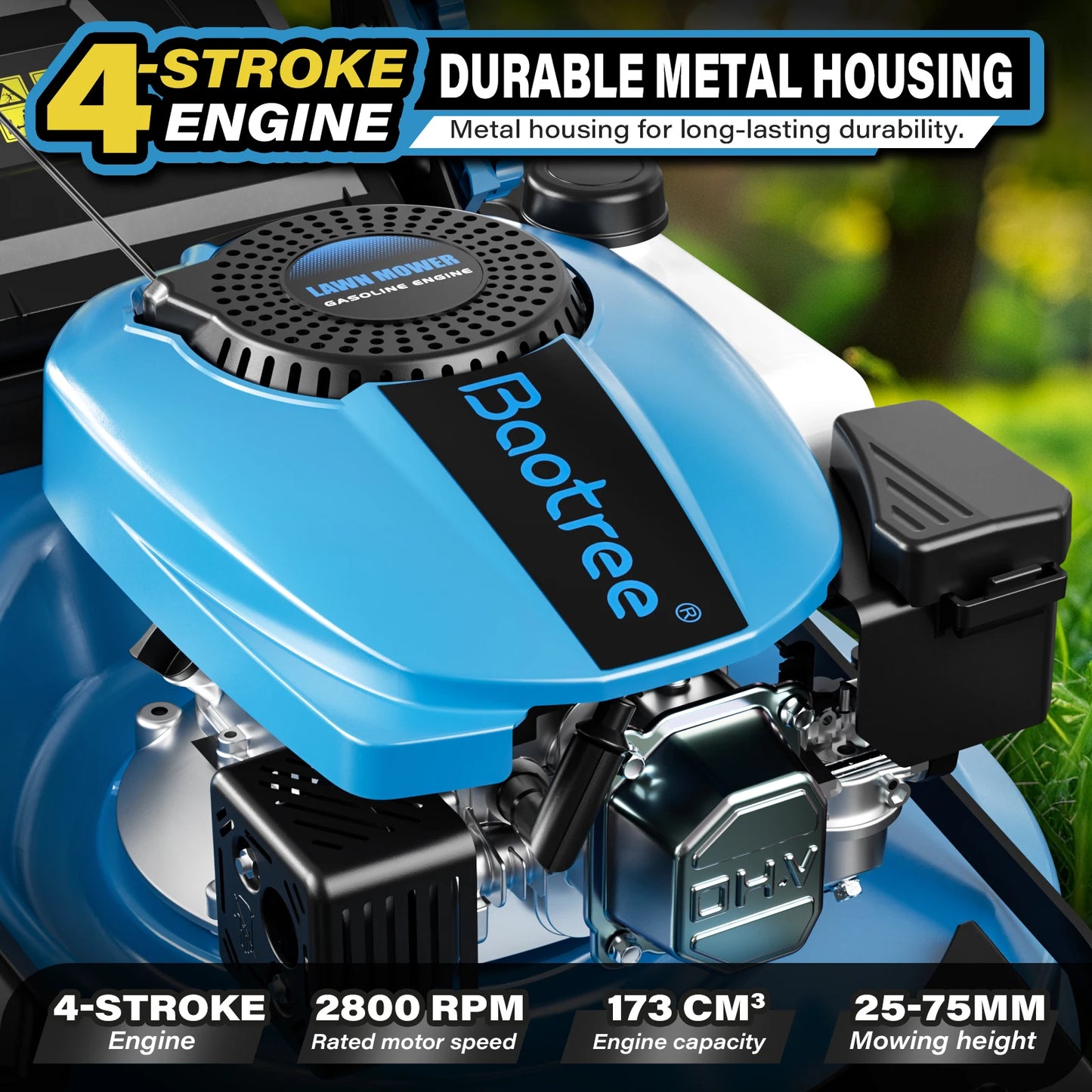 201cc 4-Stroke 2800RPM Self-Propelled Gas Lawn Mower, 21" Cutting Deck Gas Powered Hand Push Lawn mower, 7 Levels Adjustable Cutting Height, 3-in-1 Functions (Bagging, Mulching and Side Discharge) for Medium Large Yard
