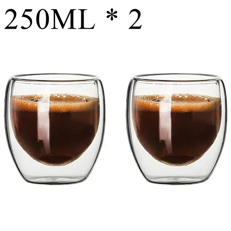 Double Wall Borosilicate Glass Mugs Set Drinkware Heat Resistant