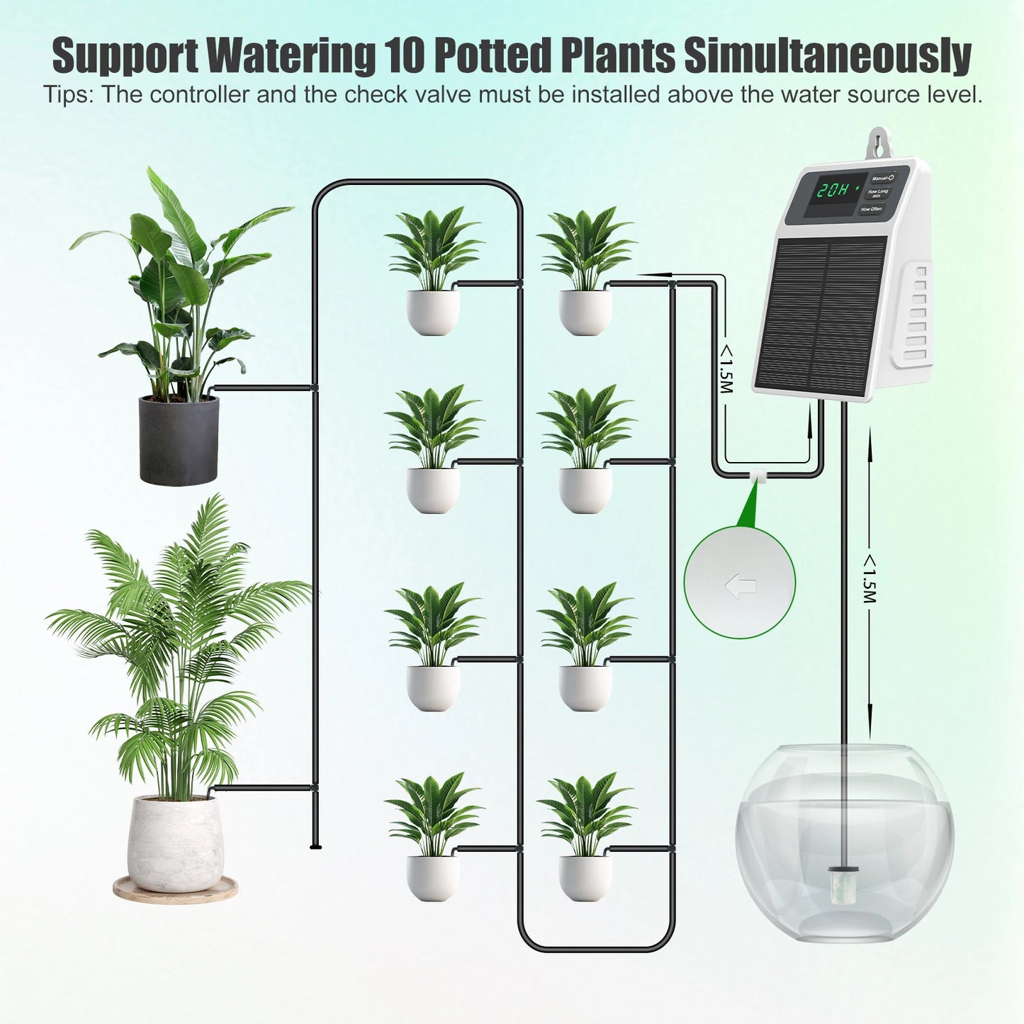 INSOMA Solar Drip Irrigation Programmer Automatic Watering Plants Supplies for Greenhouse and Home Balcony Hang Plants Water Timer