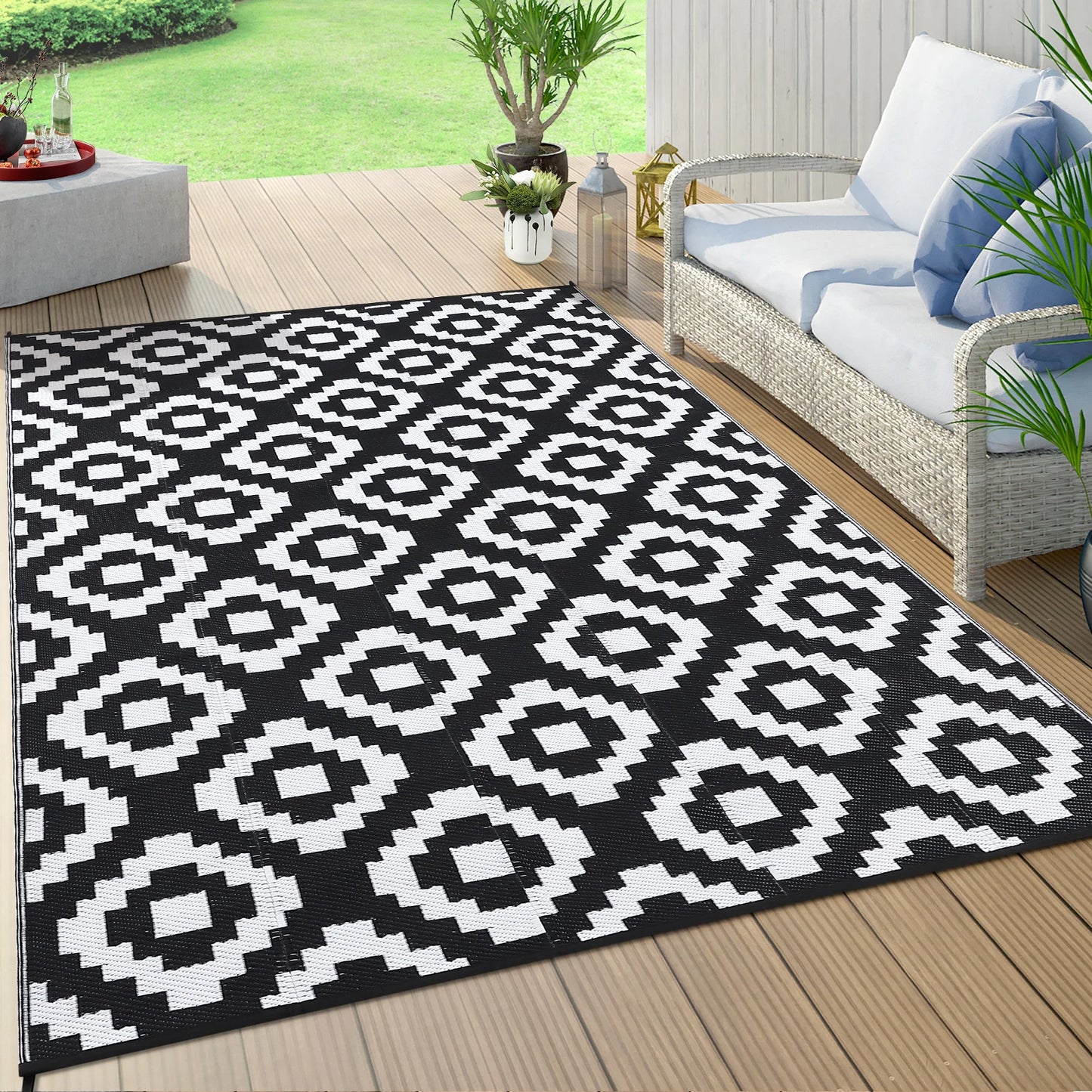 StudysetCN Outdoor Geometric Straw Rug Waterproof Reversible Mat
