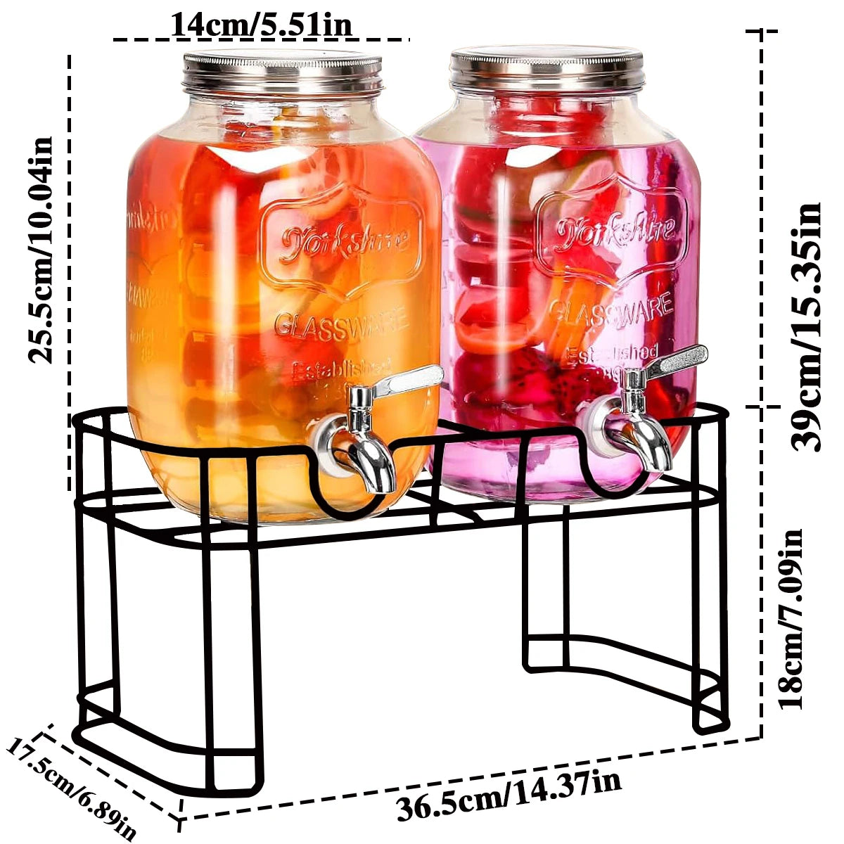 Drink Dispenser Dual Pack Glass With Stand And Stainless Faucet