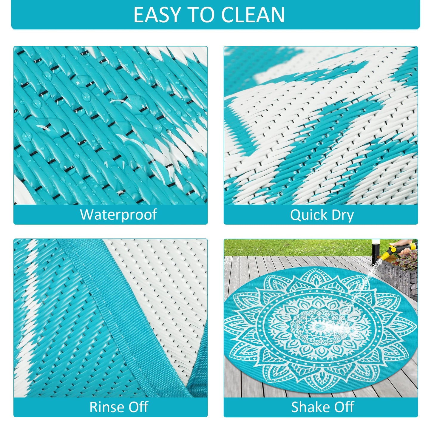 Round Outdoor Rug Reversible Waterproof Plastic Straw Mat Portable RV