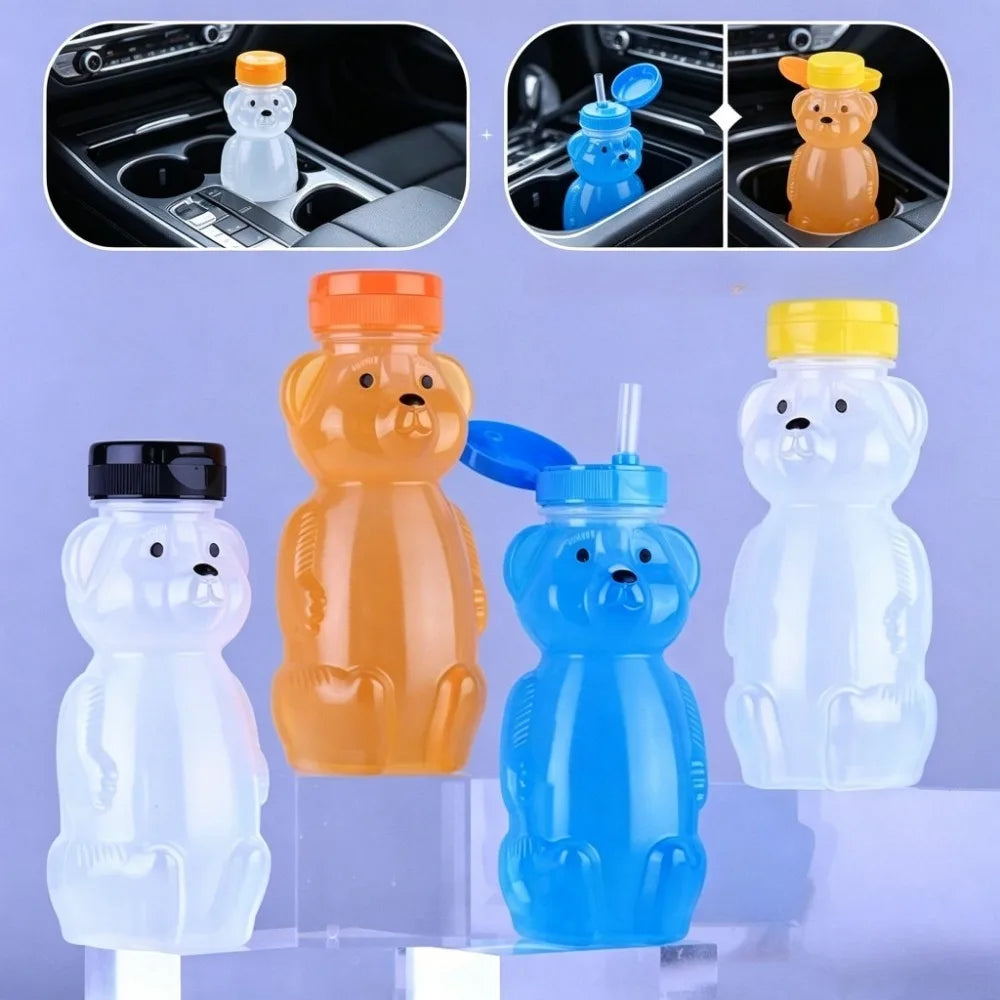 Bear Shaped Kids Water Bottles With Flip Straw Lids