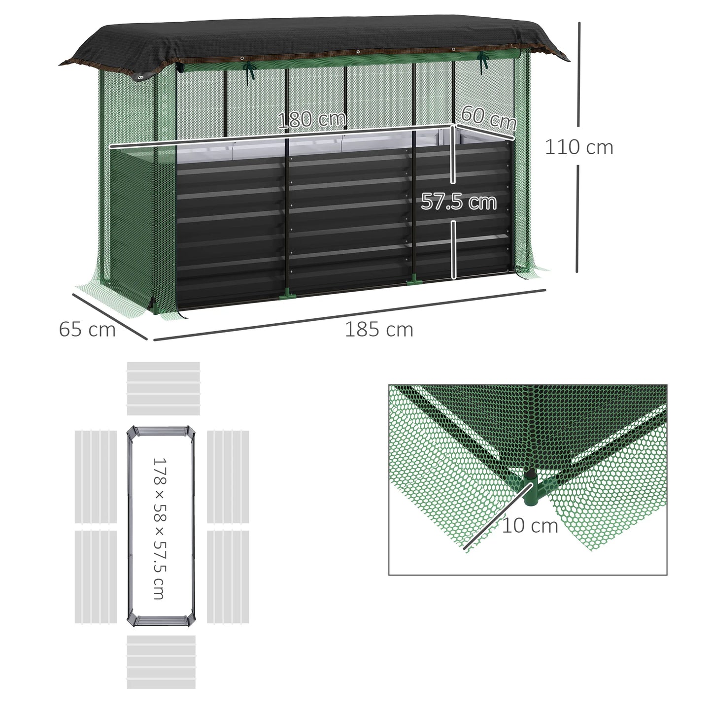 Galvanized Raised Garden Bed with Crop Cage & Shade Cloth, Gray