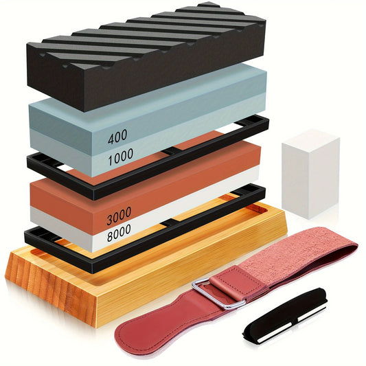 AEHOME 4-Sided Knife Sharpening Stone Kit with Leather Strop