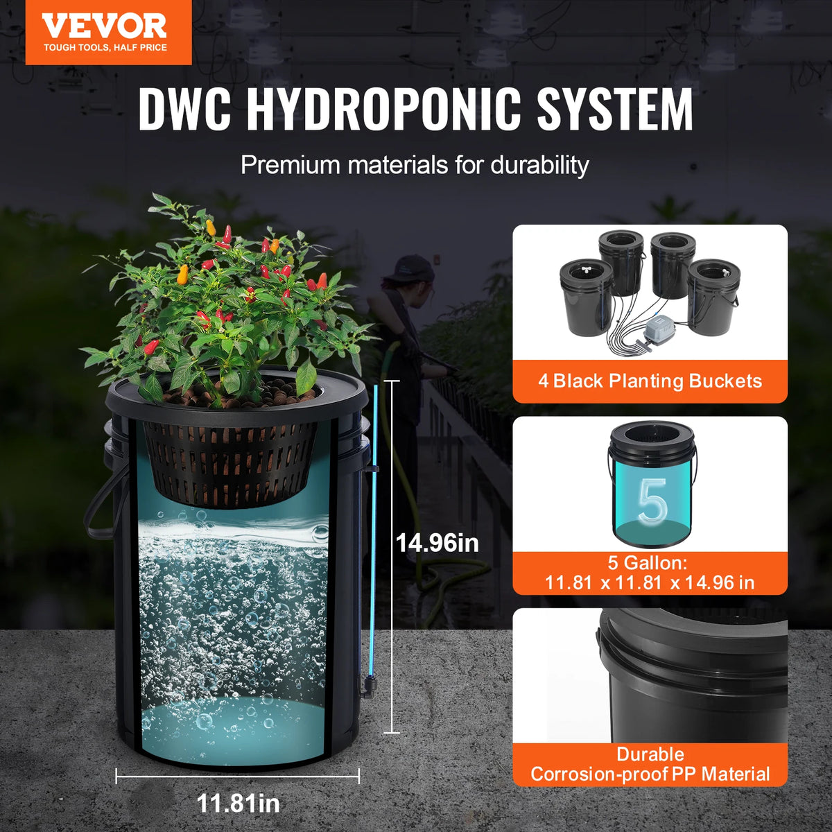 SucceBuy DWC Hydroponics Grow System Hydroponic Growing System w/ Top Drip Kit Deep Water Culture 5-Gallon Buckets with Air Pump