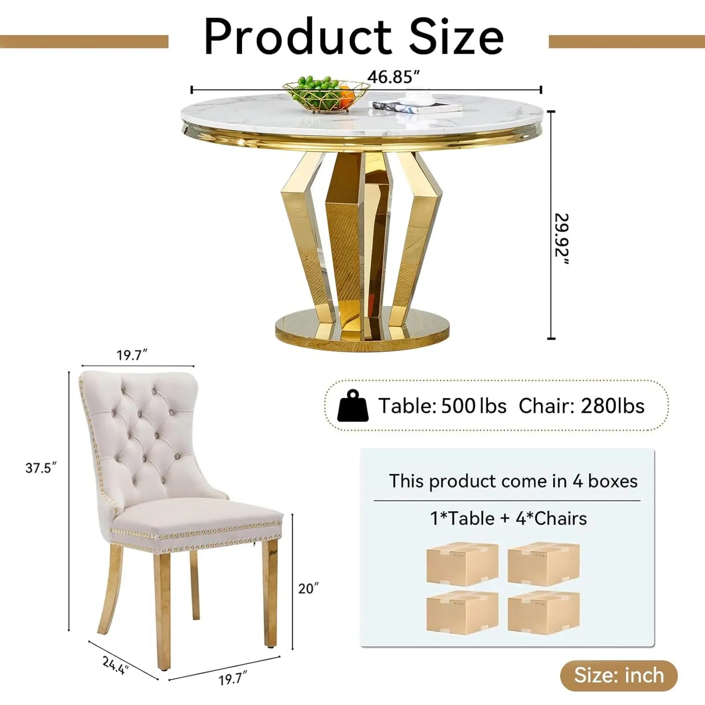 Modern Round Dining Table Set With Velvet Chairs