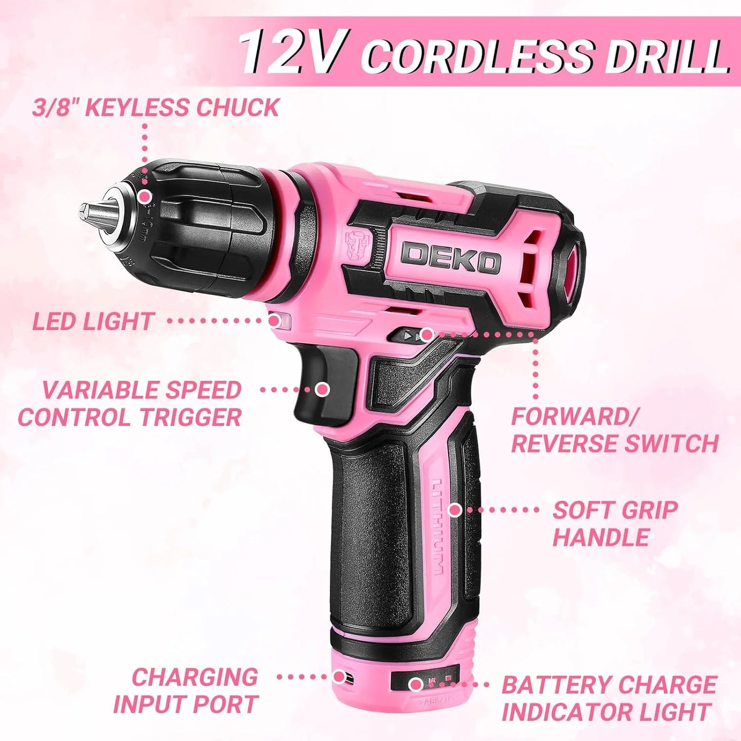 DEKO Cordless Drill Tool Set and Mechanic Toolbox