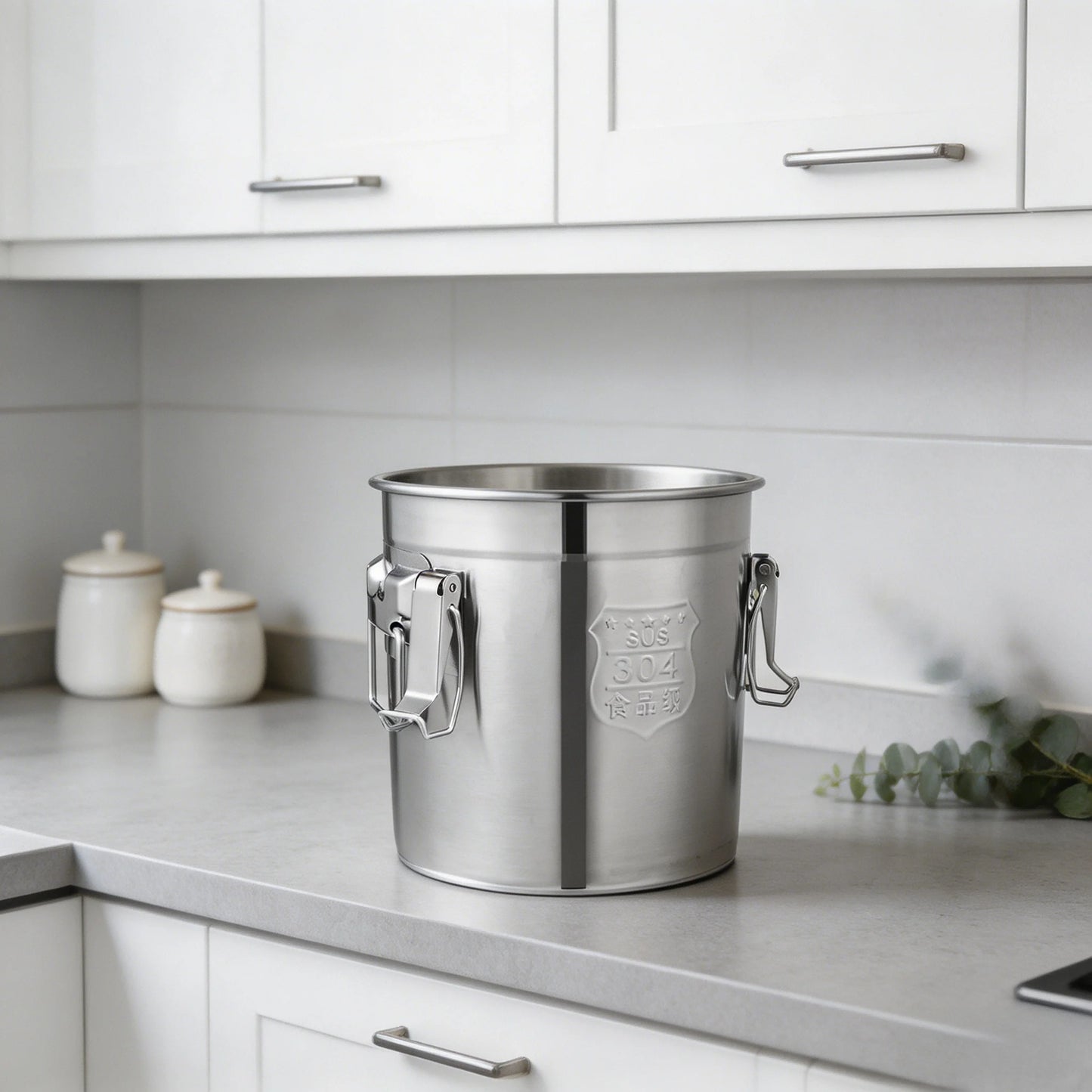 Stainless Steel Storage Bucket 12L, Metal Canister for Rice Flour Cereal Tea Spices, 304 Cylindrical Container, for Kitchen Restaurant Hotel, Dry Wet Food Storage, Silver, Polished