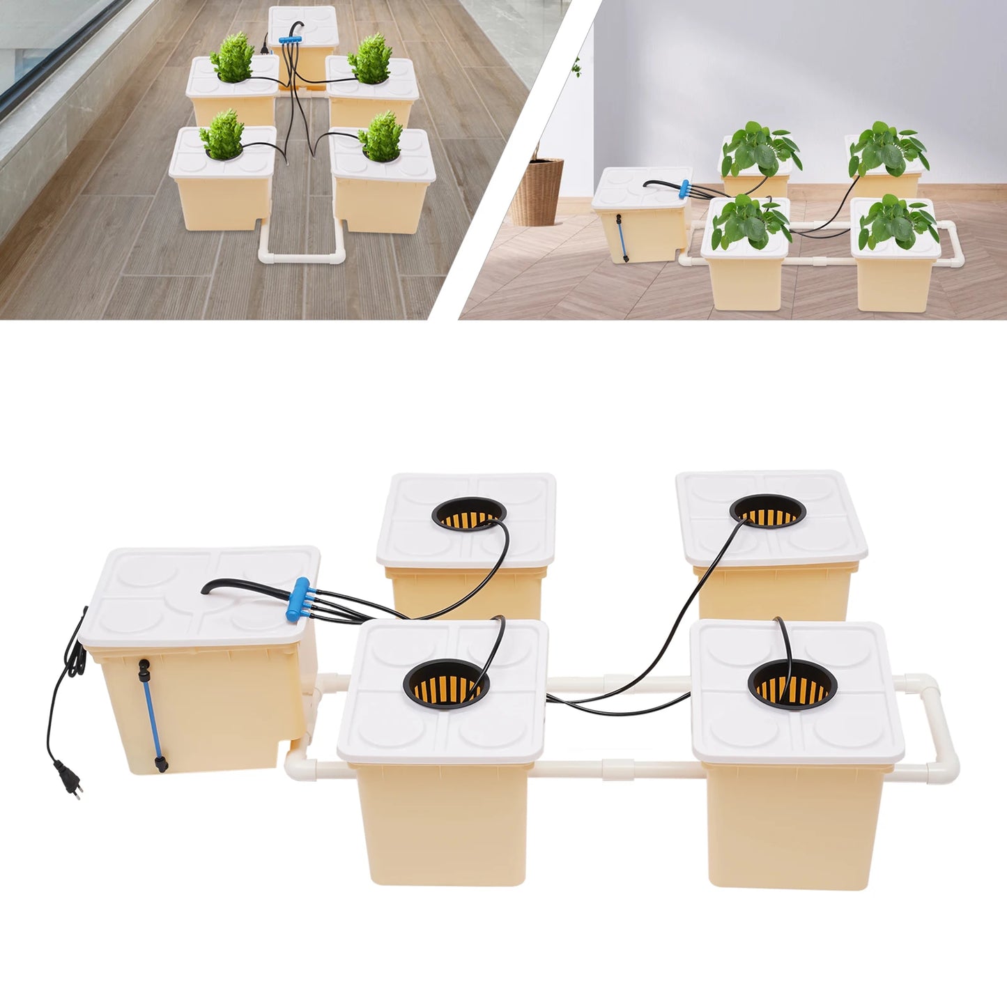 Bymaocar 5 Sites Hydroponics Drip Growing System With Dutch Buckets