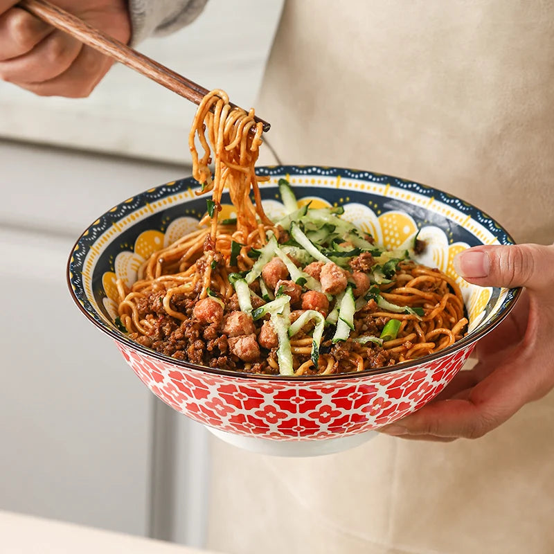 Bohemian Ceramic Soup Bowl Set, Microwave And Dishwasher Safe, Ramen Pasta Bowls