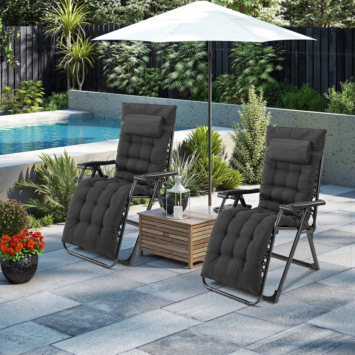 JHK Zero Gravity Recliner Camping Patio Lounge Chair Folding Portable with Cup Holder Trays Removable Cushion For Outdoor Garden